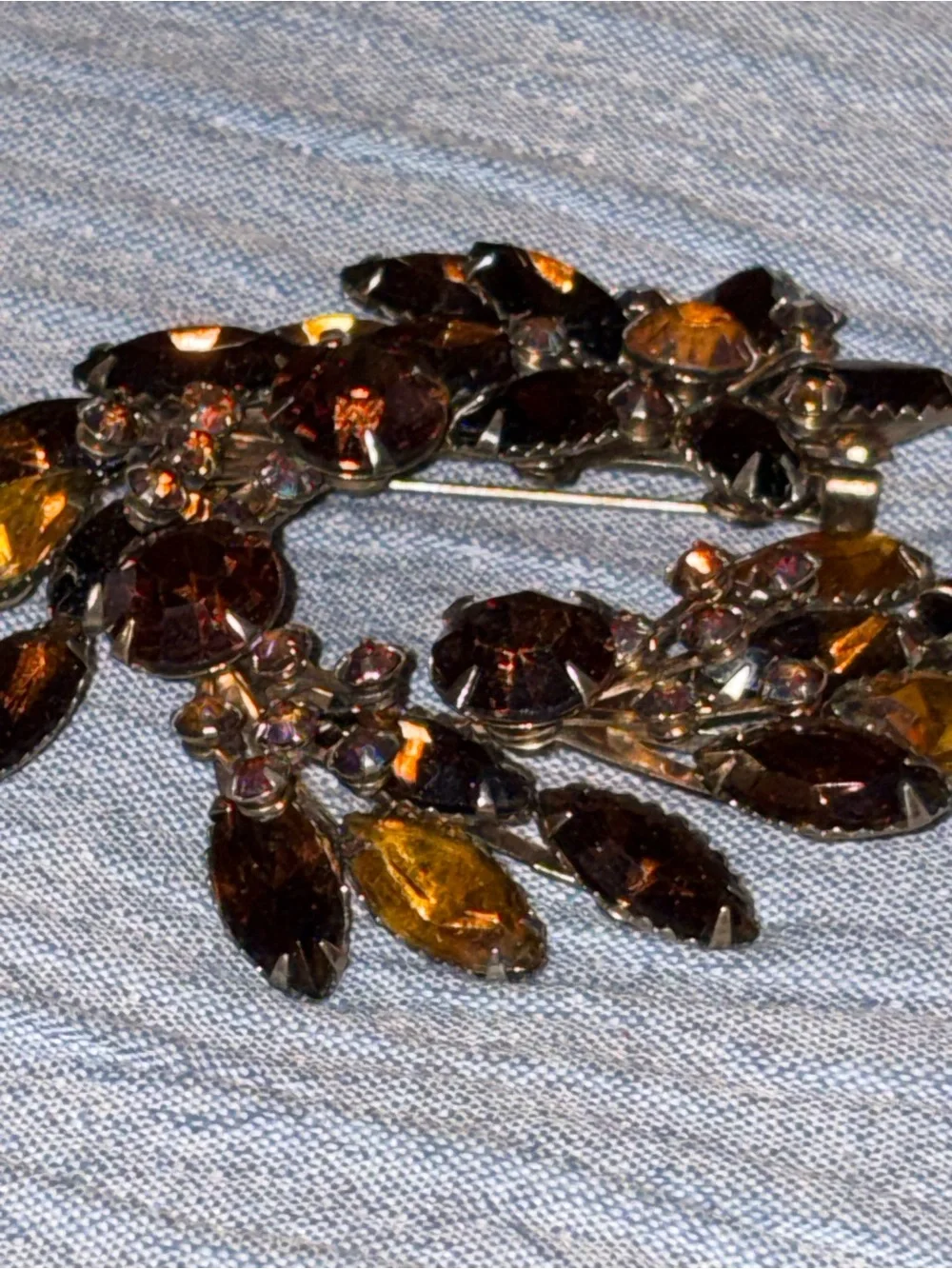 Gold and Amber Crystal Wreath Brooch - Women Jewelry
